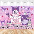 thumbnail image 1 of 5 X3ft Kuromi Cartoon Birthday Party Decorations Supplies, Masks Party Photography Backdrop Photo Decor Banner, Kids Boys Baby Shower Photography Backdrop, 1 of 5