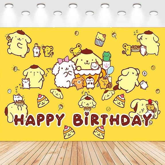 5 X3ft Pompompurin Cartoon Birthday Party Decorations Supplies, Masks Party Photography Backdrop Photo Decor Banner, Kids Boys Baby Shower Photography Backdrop