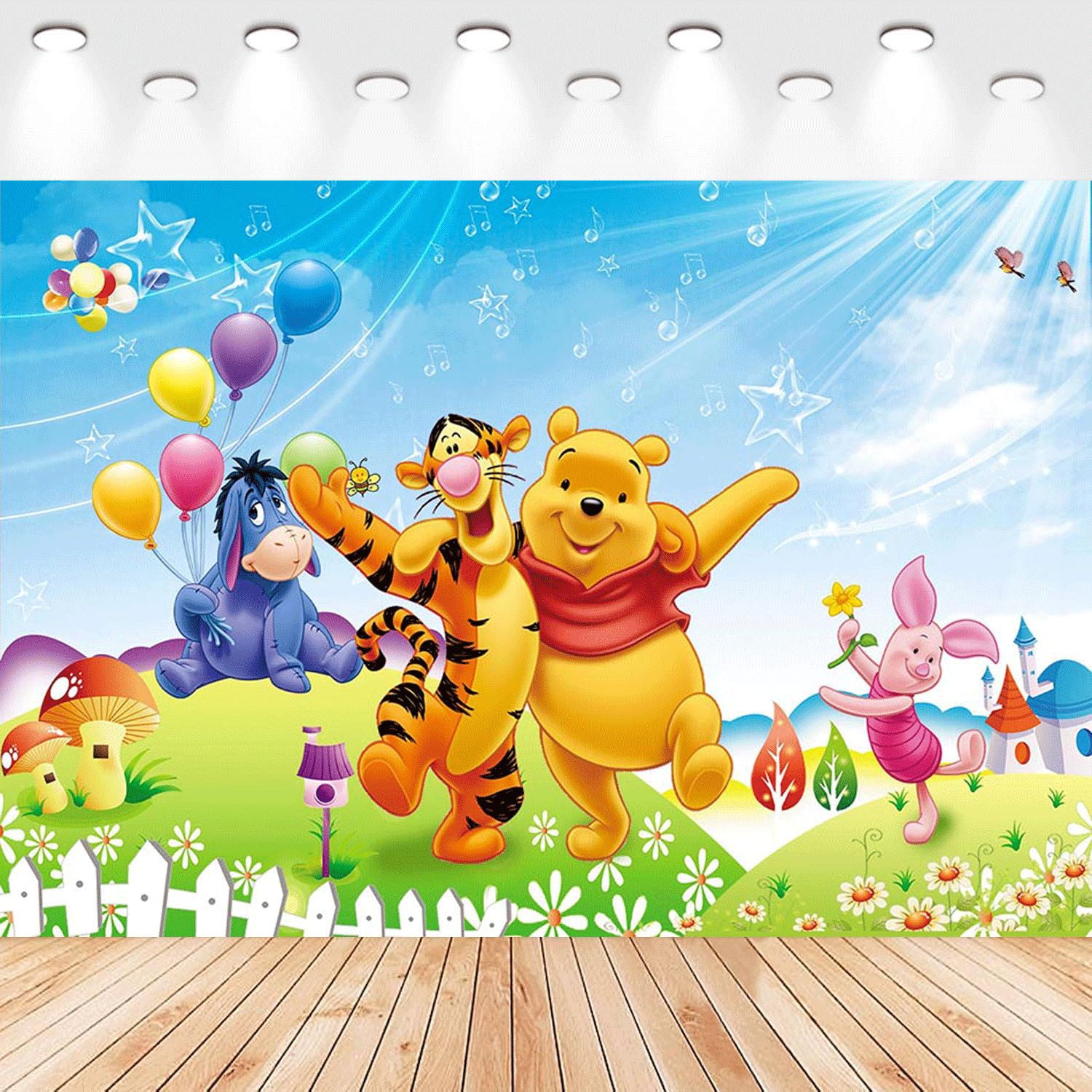 5 X3ft Winnie the Pooh Cartoon Birthday Party Decorations Supplies, Masks Party Photography Backdrop Photo Decor Banner, Kids Boys Baby Shower Photography Backdrop