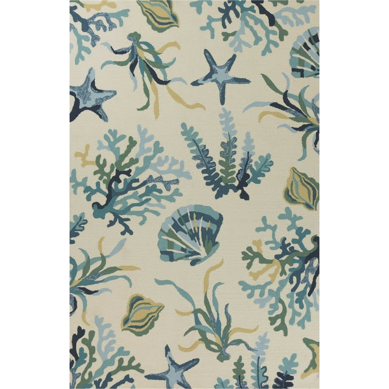 5'X8' Ivory Blue Hand Hooked Uv Treated Coastal Reef Indoor Outdoor Area Rug 5'X8' Ivory Blue Hand Hooked Uv Treated Coastal Reef Indoor Outdoor Area Rug