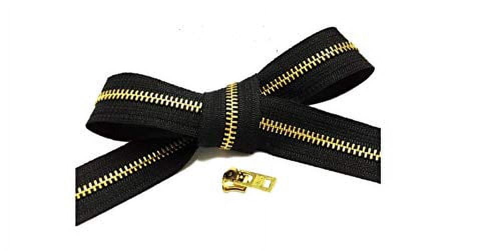 #5 YKK Continuous Brass Black Zipper Chain 15 Yards with Choice of Slider (15 Yards & 12 Pulls) Made in The United States (Automotive Slider)