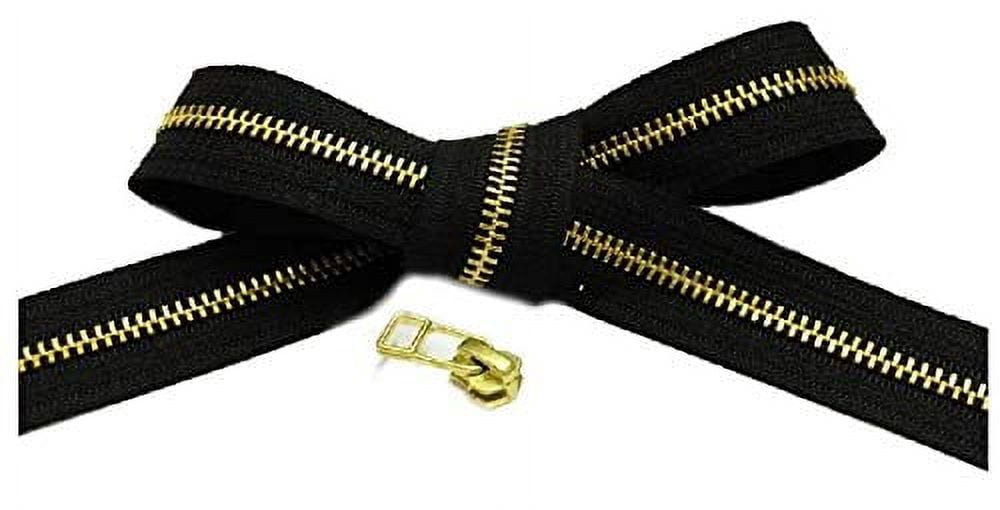 #5 YKK Continuous Brass Black Zipper Chain 15 Yards with Choice of Slider (15 Yards & 12 Pulls) Made in The United States (Bell Pull - Auto Slider)