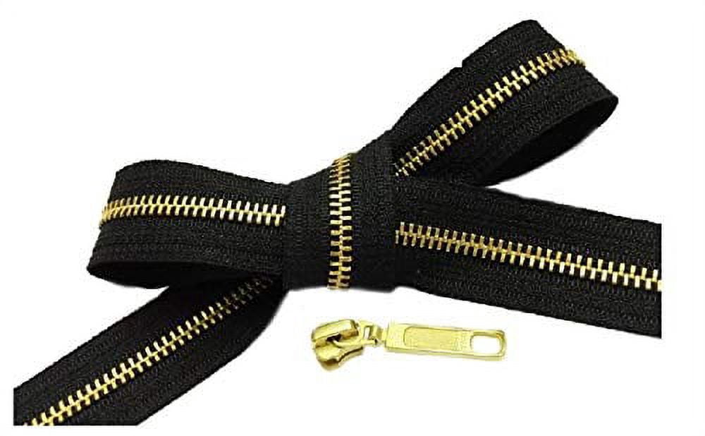 #5 YKK Continuous Brass Black Zipper Chain 15 Yards with Choice of Slider (15 Yards & 12 Pulls) Made in The United States (Long Pull - Auto Slider)