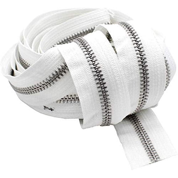 #5 YKK Continuous Zipper Aluminum White Chain - Made in The United States (20 Yards)