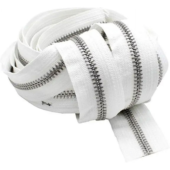 #5 YKK Continuous Zipper Aluminum White Chain - Made in The United States (5 Yards)