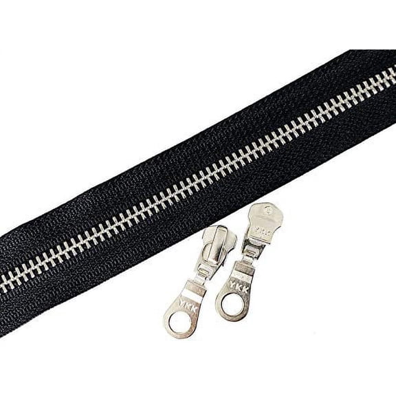 #5 YKK Continuous Zipper Chain 5 Yards with Choice of Zipper Chain (5 Yards & 10 Donut Pulls) Made in The United States (Aluminum)