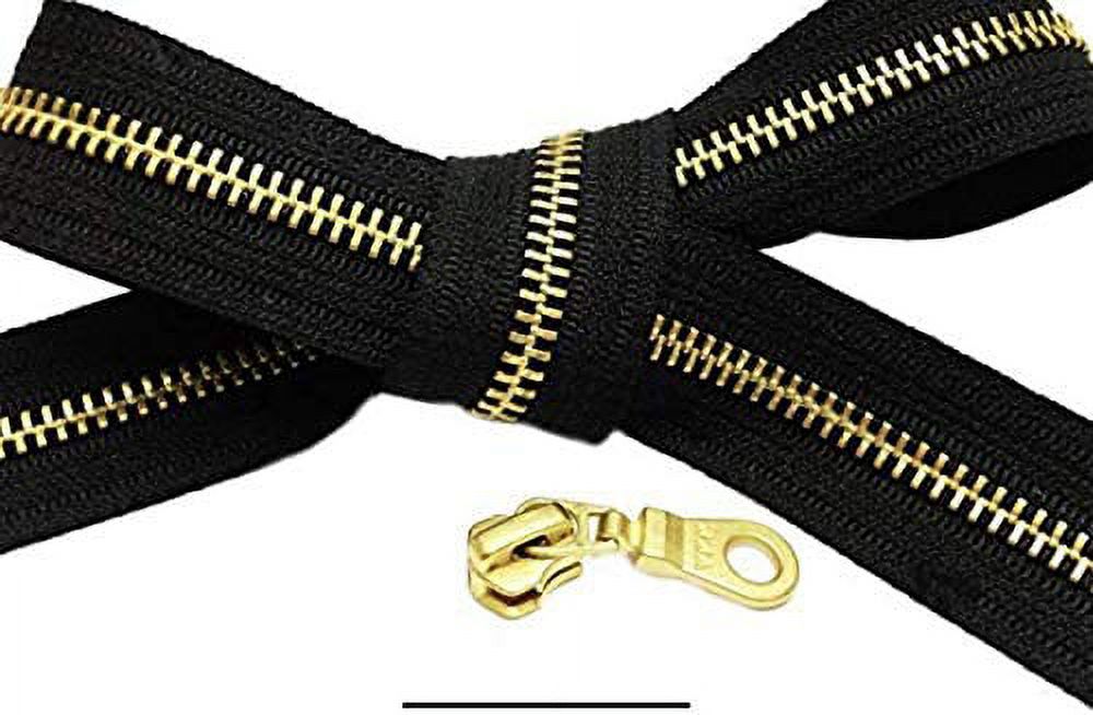 #5 YKK Continuous Zipper Chain 5 Yards with Choice of Zipper Chain (5 Yards & 10 Donut Pulls) Made in The United States (Brass)