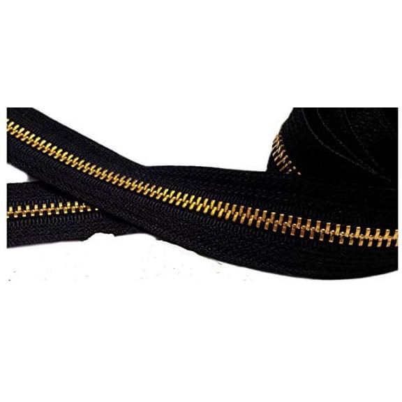 #5 YKK Zipper Brass Black Chain - Made in The United States (5 Yards)
