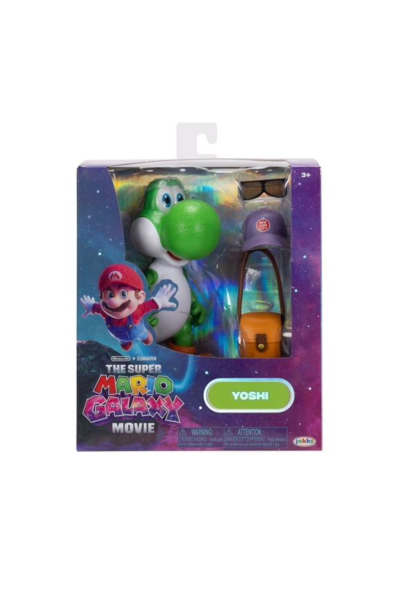 The Super Mario Galaxy Movie - 5 inch Action Figure Series  Yoshi Figure with Hat, Sunglasses, and Satchel Accessories