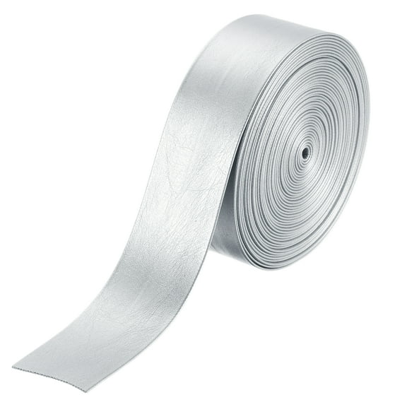 5 Yard 25mm PU Faux Leather Strips, Fold Over Leather Strap Roll Double Sided Faux Supplies for DIY Craft Projects, Silver