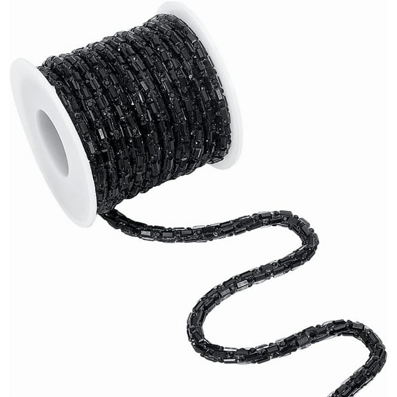 5 Yard 5.5mm Black Crystal Rhinestone Close Chain Trim 4-Sided Sequins Rhinestone Cord String for DIY Crafts Cloth Costume Jewelry Accessory