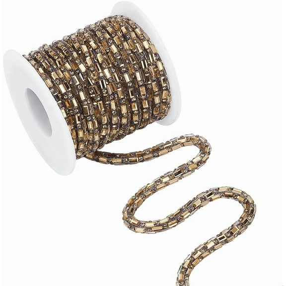 5 Yard 5.5mm Gold Rhinestone Close Chain Trim 4-Sided Sequins Rhinestone Cord String