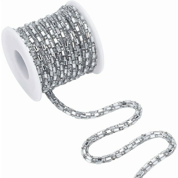 5 Yard 5.5mm Sliver Rhinestone Close Chain Trim 4-Sided Sequins Rhinestone Cord String for DIY Crafts Cloth Costume Jewelry Accessory Silver 1set