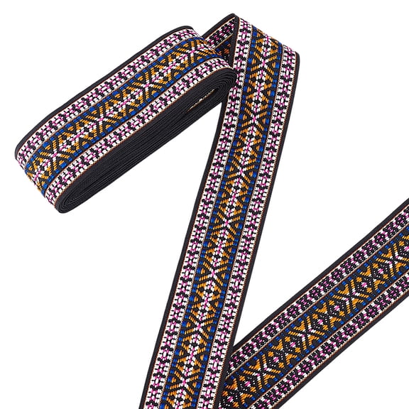 5 Yard Black Boho Jacquard Ribbon 2inch Woven Ethnic Geometric Ribbon Trim Vintage Embroidery Polyester Ribbons DIY