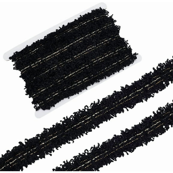 5 Yard Black Luxury Tweed Lace Trim 1/8 inch Wide Ribbon Fabric Trimmings Luxury Tweed Polyester Trim Black Embroidered Trim for Costume DIY Crafts Sewing Jewelry Making Home