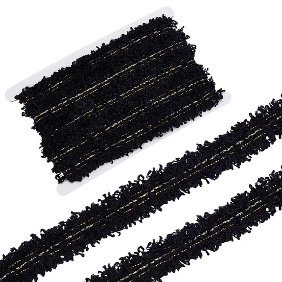 5 Yard Black Luxury Tweed Lace Trim 1/8 inch Wide Ribbon Fabric Trimmings Luxury Tweed Polyester Trim Black Embroidered Trim for making