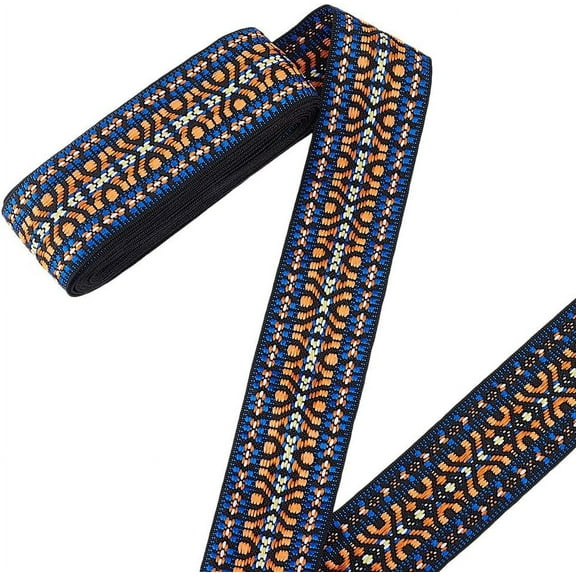 5 Yard Blue Boho Jacquard Ribbon 2inch/50mm Woven Ethnic Geometric Ribbon Trim Vintage Embroidery Polyester Ribbons for Sewing Handmade Bag Gift Wrapping Clothing Decoration