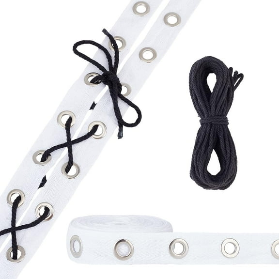 5 Yard Cotton Herringbone Ribbon Eyelet Twill Tape for Clothing Accessories with 10m Cotton String Threads White 1 inch(25mm) Hole: 8mm