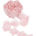 thumbnail image 1 of 5 Yard Flower Lace Pearl Trim Ribbon 2.4inch Wide Embroidered 3D Flower Lace Edge Trim Pink Organza Lace Trim for Sewing Pearl Beads Floral Embroidered Lace Trim for DIY Crafts, 1 of 9