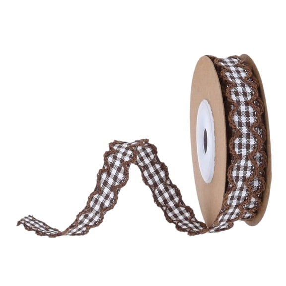 5 Yard Gingham Ruffle Trim Plaid Ribbon, 1/2 Inch Wide Checkered Stretch Trimming Ruffle Pleated Lace Ribbon for DIY Gifts Bows Sewing Dress Clothing