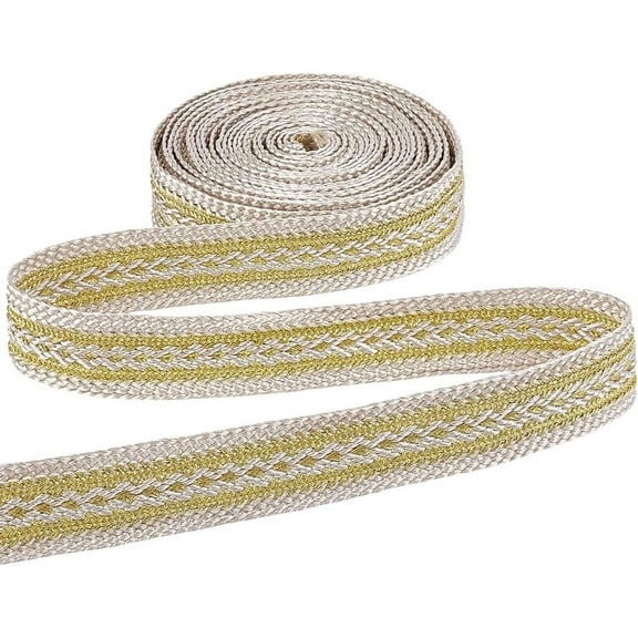 5 Yard Golden Trim Gimp Ribbon Upholstery Webbing Vintage Jacquard Ribbon for DIY Sewing Garment Bag Strap Belt Decorative Ribbons for DIY Curtain Chairs Furniture 3/4 inch Wide