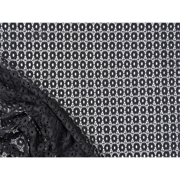 5 Yard Lot Embroidered Stretch Lace Apparel Fabric Sheer Black Circles EE308
