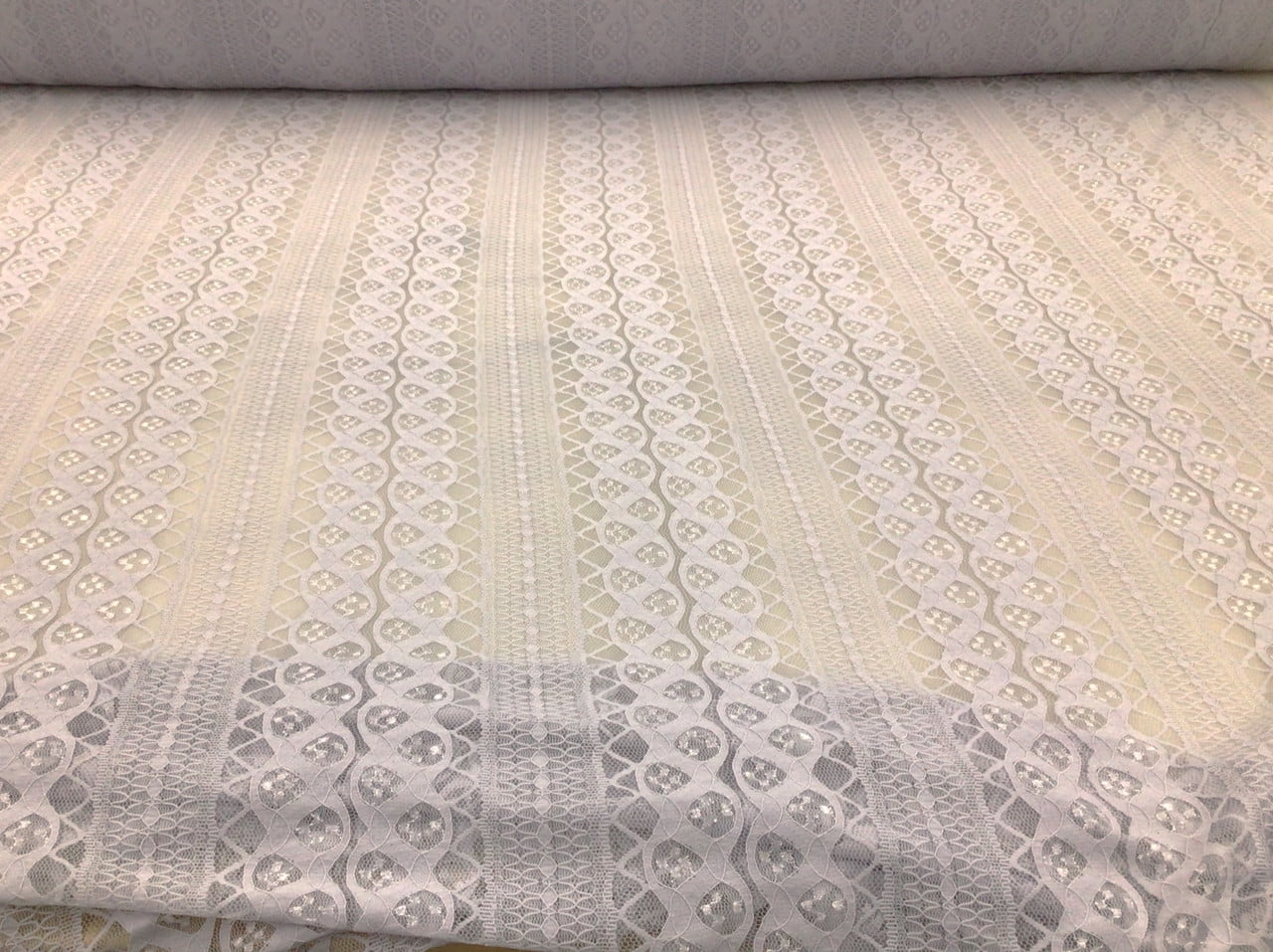 5 Yard Lot Embroidered Stretch Lace Apparel Fabric Sheer Dove Gray Striped Abstract ZZ414