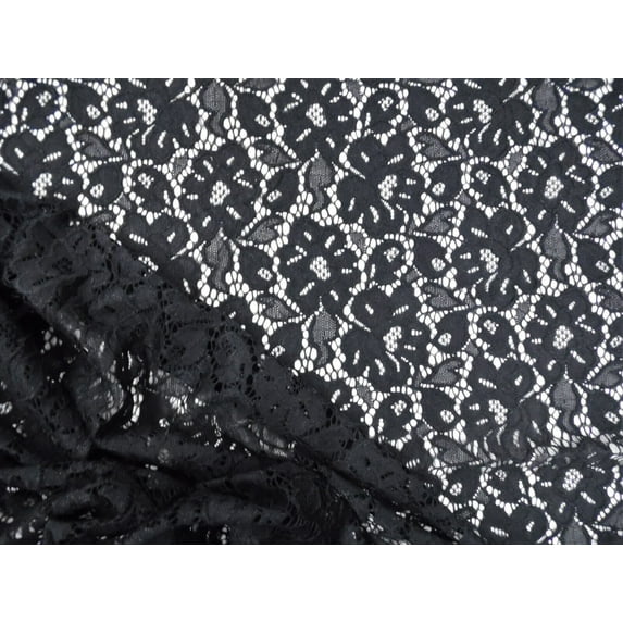 5 Yard Lot Embroidered Stretch Lace Apparel Fabric Sheer Floral Black GG300