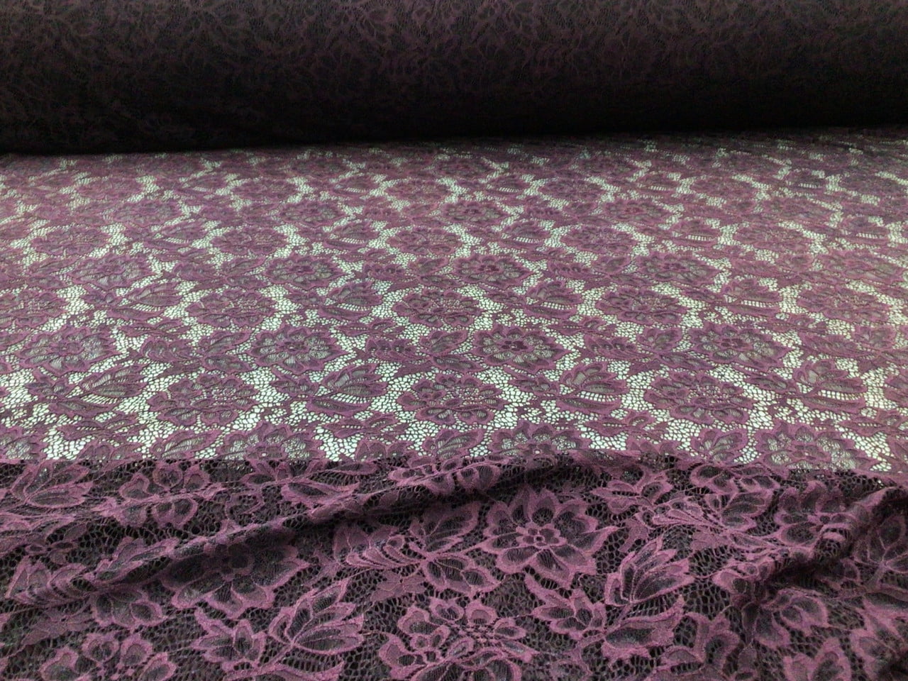 5 Yard Lot Embroidered Stretch Lace Apparel Fabric Sheer Floral Boysenberry Purple YY214