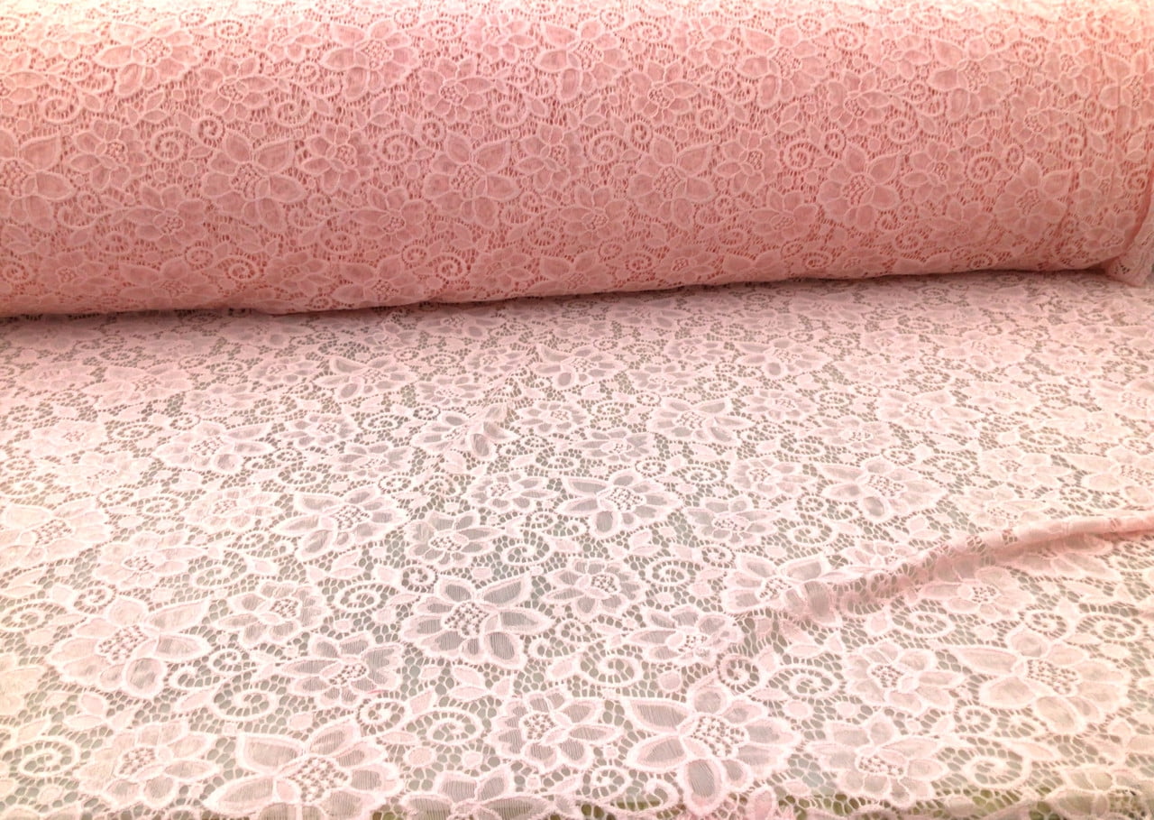 5 Yard Lot Embroidered Stretch Lace Apparel Fabric Sheer Floral Carnation Pink VV312