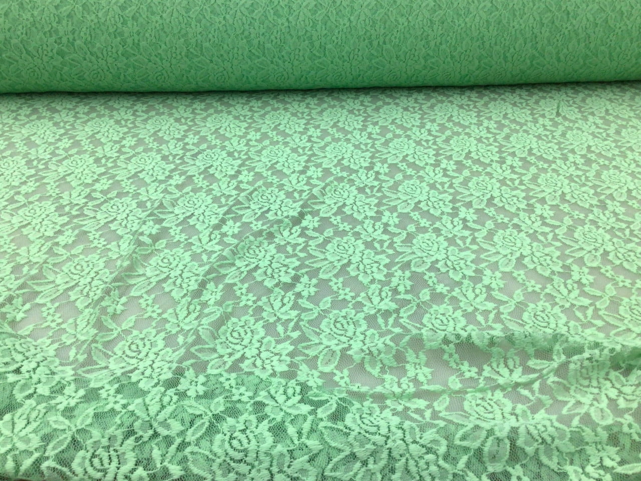 5 Yard Lot Embroidered Stretch Lace Apparel Fabric Sheer Floral Celadon Green YY511
