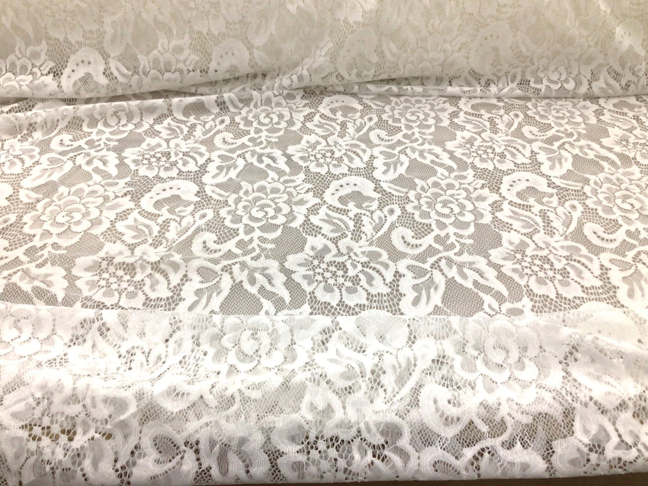 5 Yard Lot Embroidered Stretch Lace Apparel Fabric Sheer Floral Eggshell White FF411