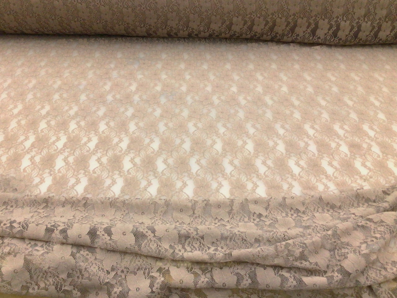 5 Yard Lot Embroidered Stretch Lace Apparel Fabric Sheer Floral Latte Brown TT311