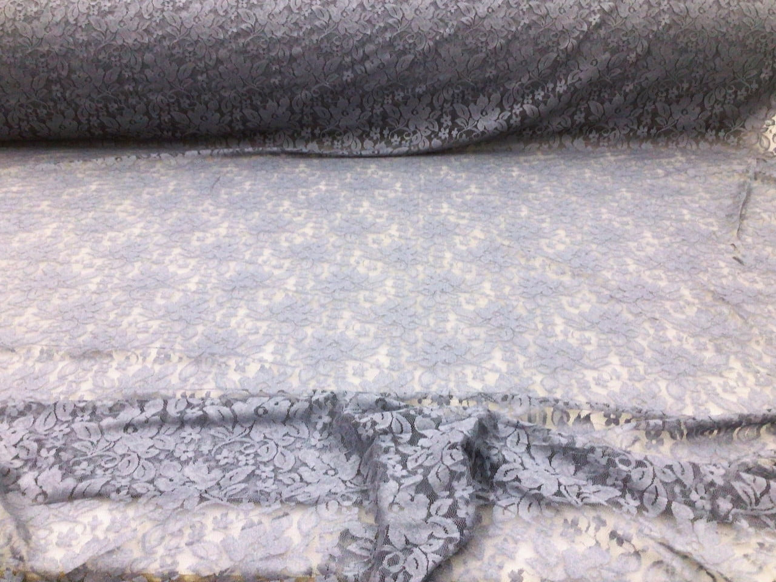 5 Yard Lot Embroidered Stretch Lace Apparel Fabric Sheer Floral Light Blue Gray WW513