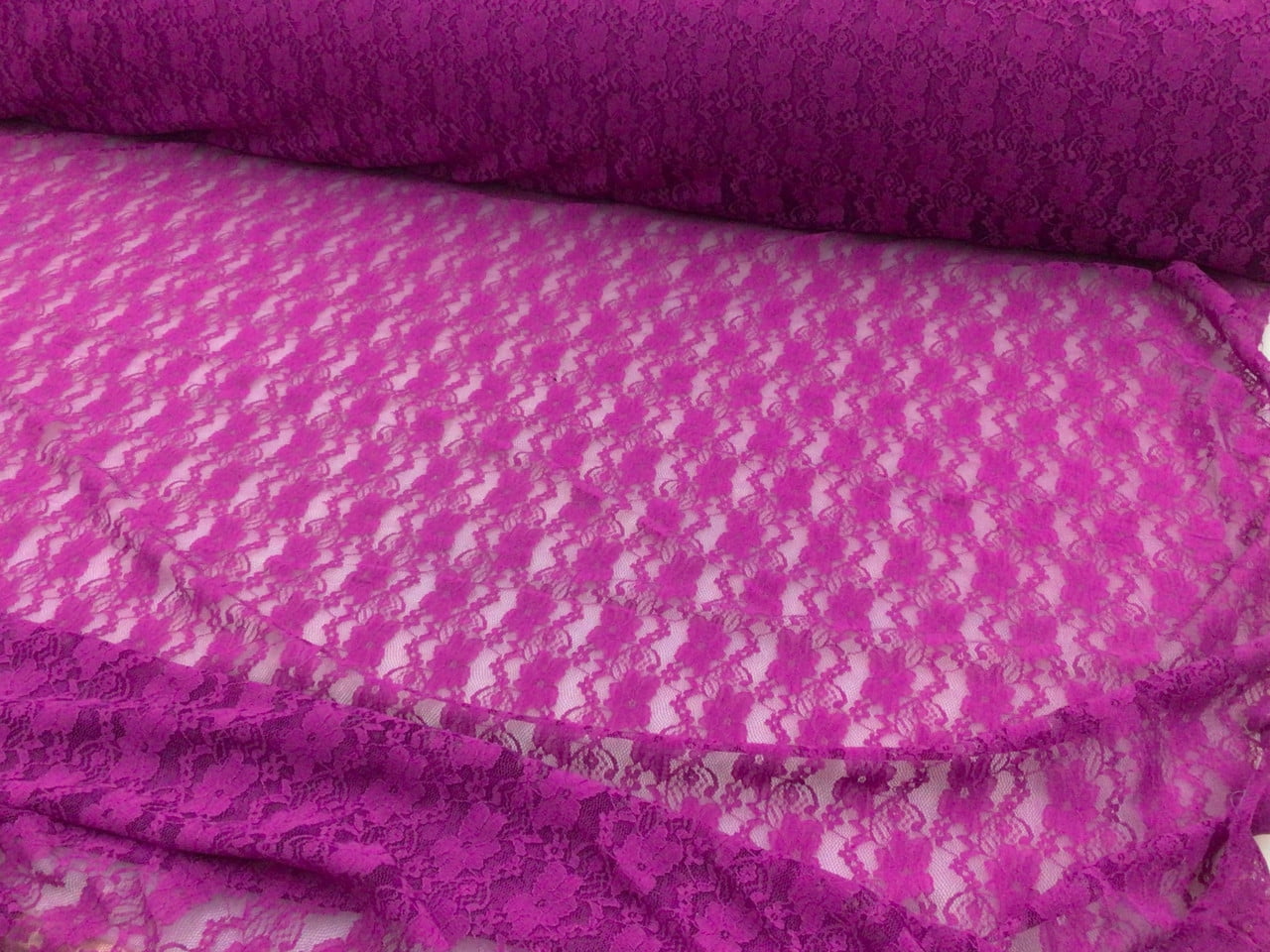 5 Yard Lot Embroidered Stretch Lace Apparel Fabric Sheer Floral Magenta Pink ZZ310