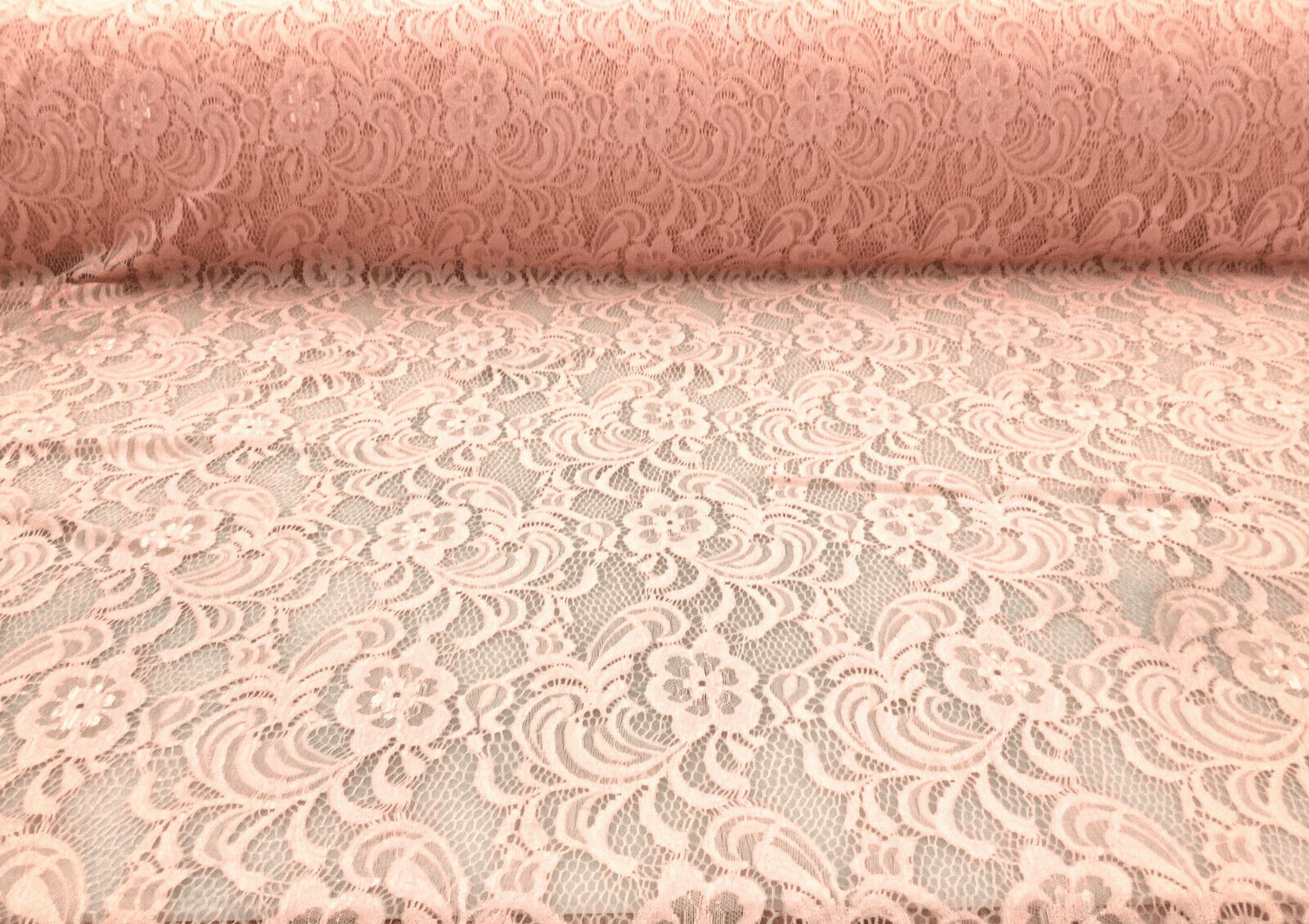 5 Yard Lot Embroidered Stretch Lace Apparel Fabric Sheer Floral Metallic Light Pink UU212