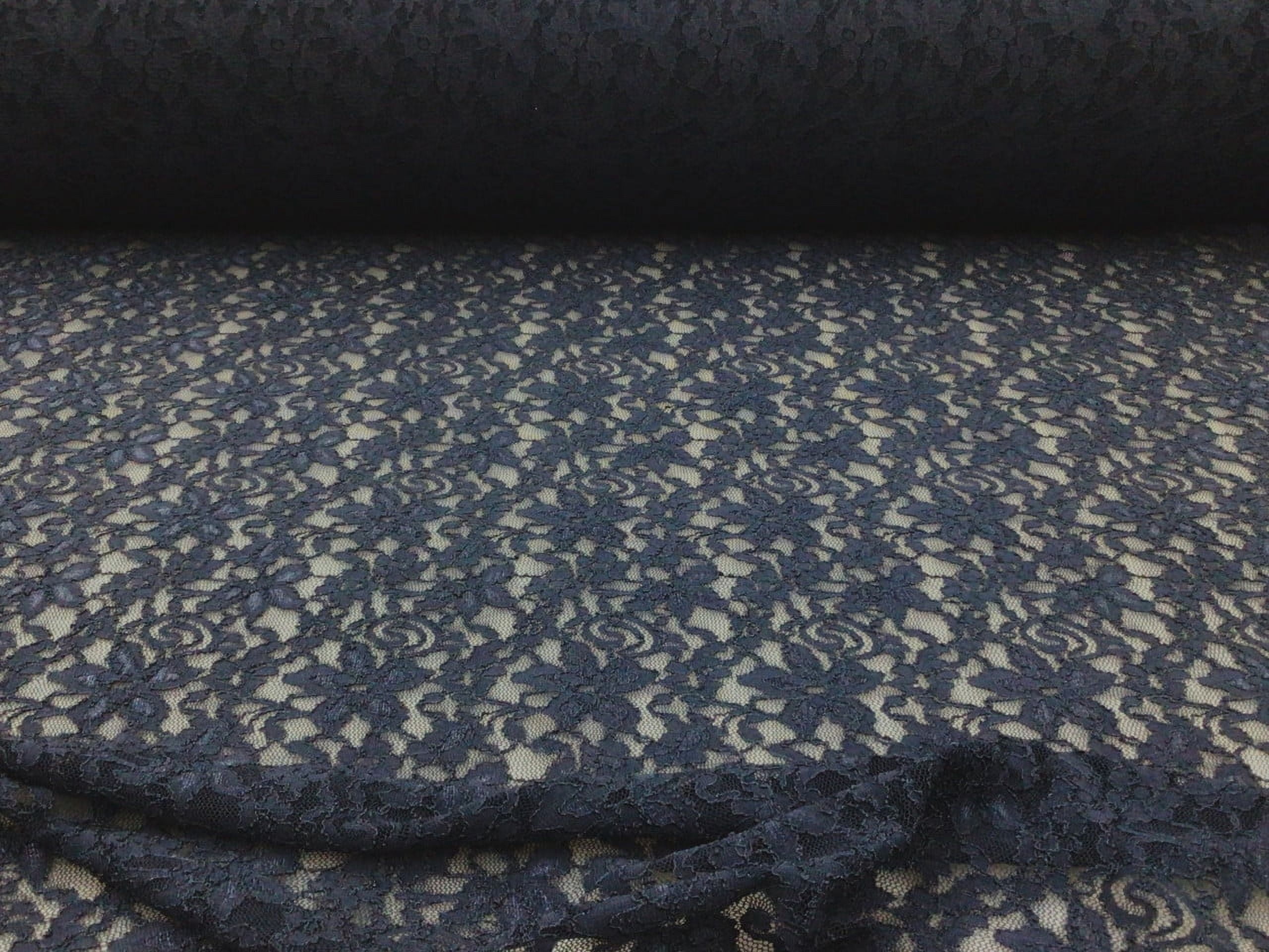 5 Yard Lot Embroidered Stretch Lace Apparel Fabric Sheer Floral Midnight Navy Blue WW511