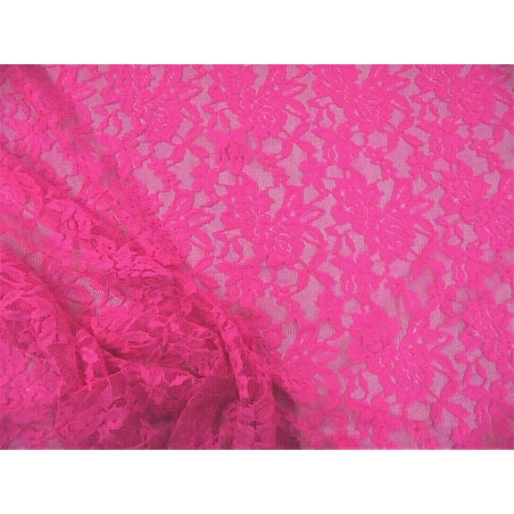 5 Yard Lot Embroidered Stretch Lace Apparel Fabric Sheer Floral Neon Pink TT201