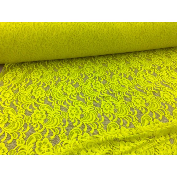 5 Yard Lot Embroidered Stretch Lace Apparel Fabric Sheer Floral Neon Yellow YY211