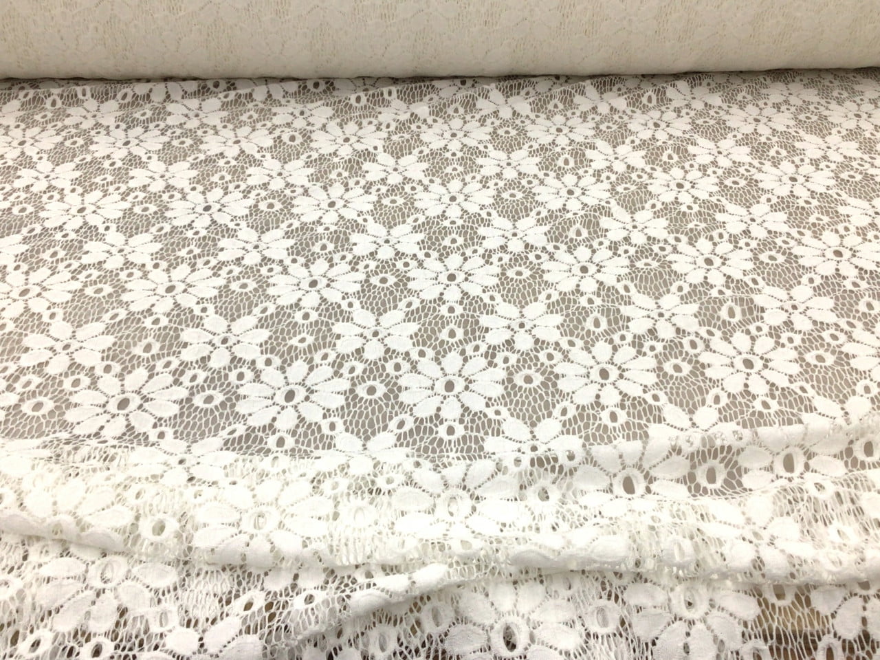 5 Yard Lot Embroidered Stretch Lace Apparel Fabric Sheer Floral Off White GG510