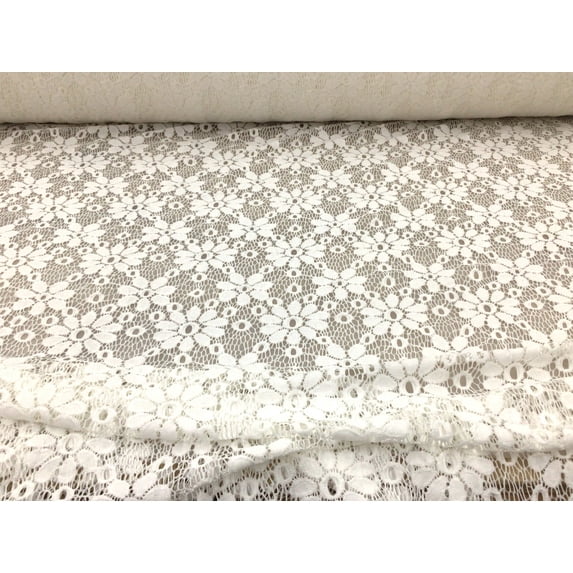 5 Yard Lot Embroidered Stretch Lace Apparel Fabric Sheer Floral Off White GG510