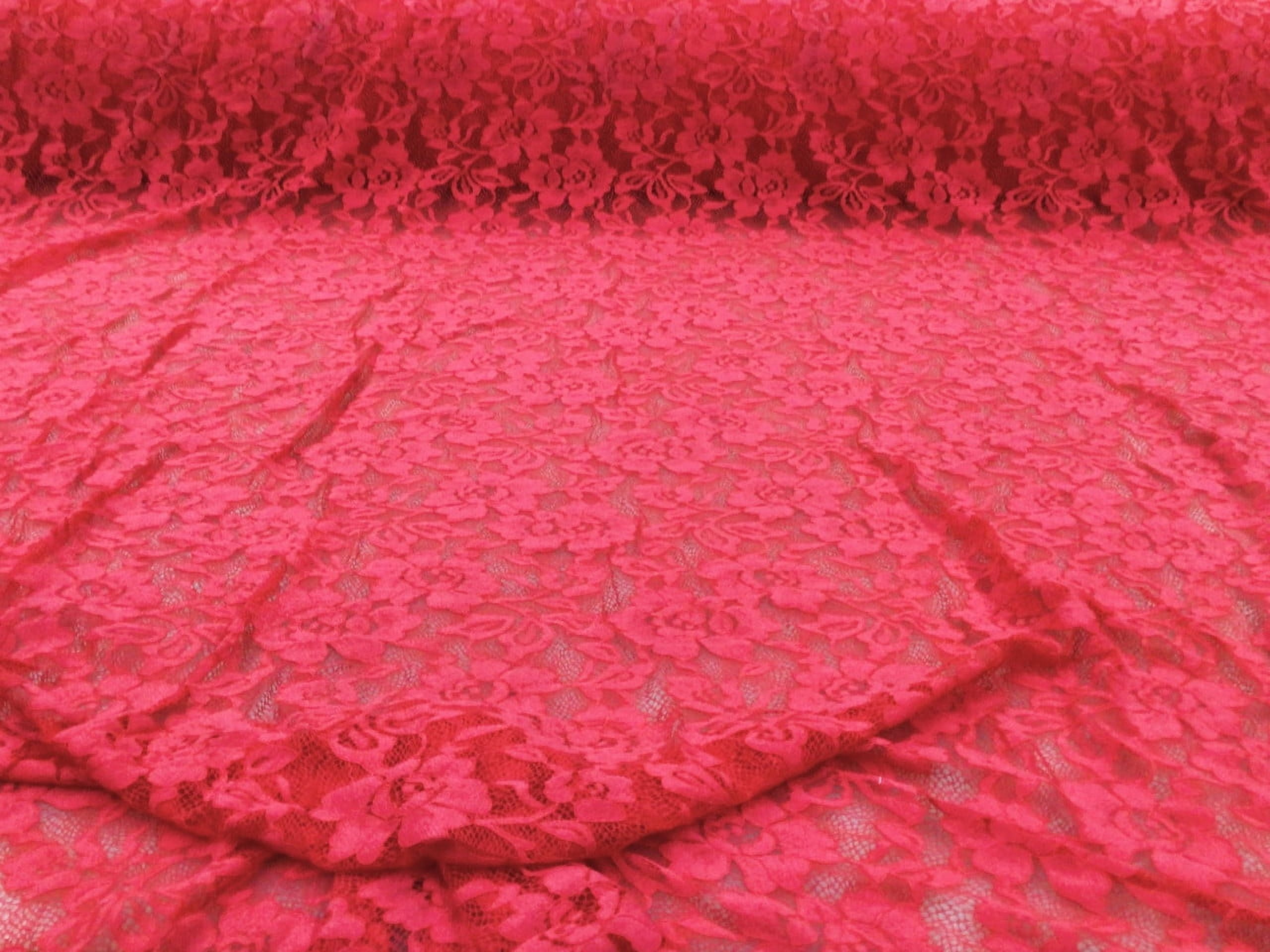 5 Yard Lot Embroidered Stretch Lace Apparel Fabric Sheer Floral Ruby Pink XX312