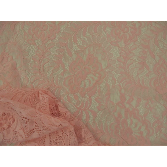 5 Yard Lot Embroidered Stretch Lace Apparel Fabric Sheer Floral Seashell Pink RR303