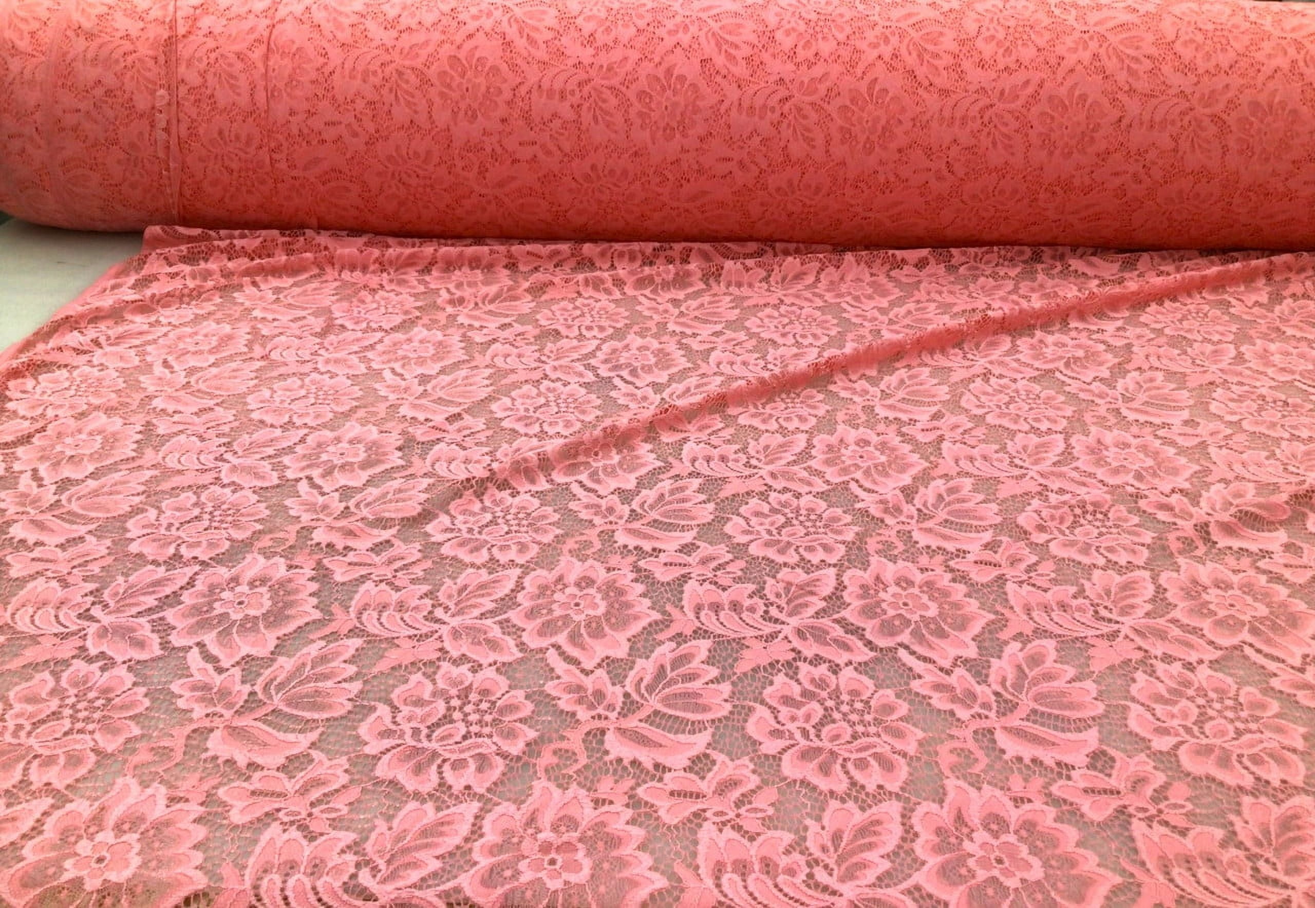 5 Yard Lot Embroidered Stretch Lace Apparel Fabric Sheer Floral Sherbet Pink UU214