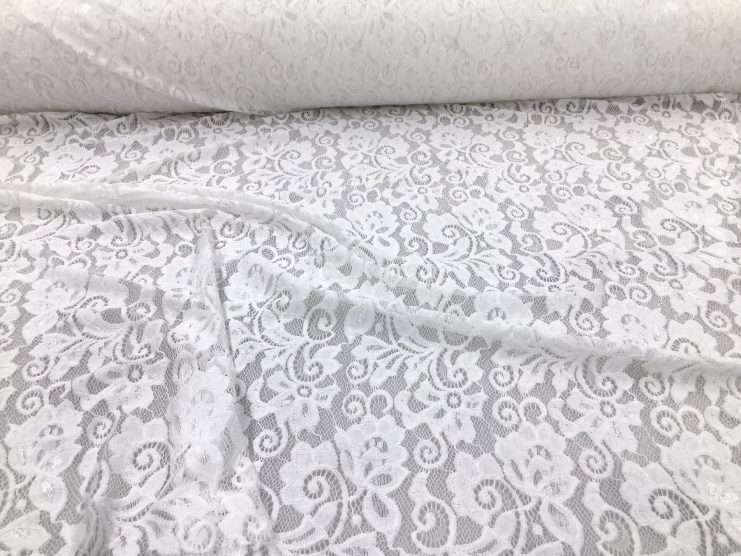 5 Yard Lot Embroidered Stretch Lace Apparel Fabric Sheer Ivory Paisley Floral OO49