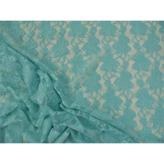 5 Yard Lot Embroidered Stretch Lace Apparel Fabric Sheer Metallic Floral Ice Blue TT403
