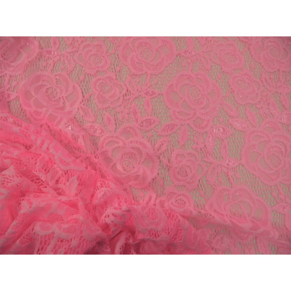 5 Yard Lot Embroidered Stretch Lace Apparel Fabric Sheer Metallic Floral Ice Pink TT200