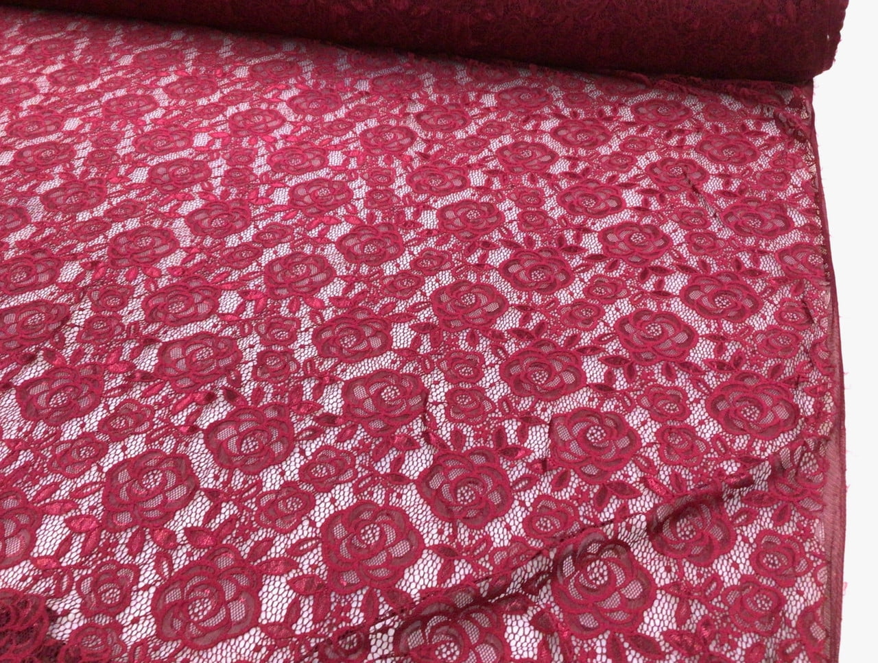 5 Yard Lot Embroidered Stretch Lace Apparel Fabric Sheer Rose Floral Scarlet Red ZZ212