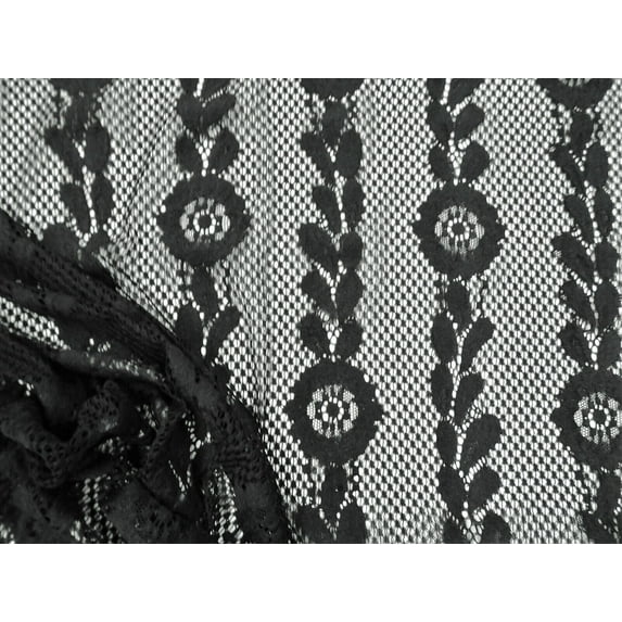 5 Yard Lot Embroidered Stretch Lace Apparel Fabric Sheer Striped Floral Black GG400