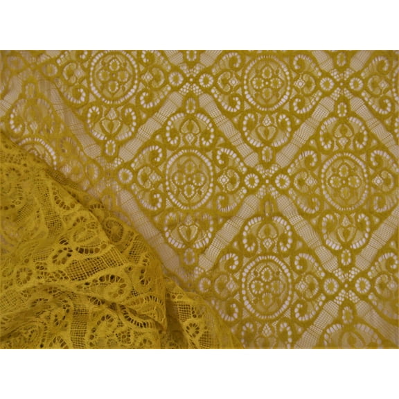 5 Yard Lot Stable Lace Apparel Fabric Sheer Diamond Geometric Old Gold RR117